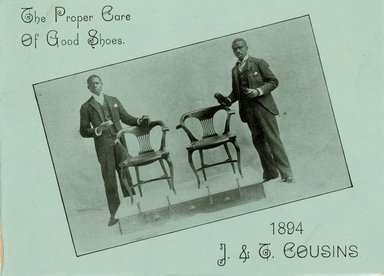 <em>"Trade card. J. & T. Cousins. Shoes.  498 Fulton Street. Brooklyn.Recto."</em>, 1894. Printed material, 13.97 x 10.16cm. Brooklyn Museum, CHART_2012. (HF5841_B11_partD_tradecard03_X2006.16.3_recto.jpg
