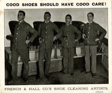 <em>"Trade card. French & Hall Co. Shoes. 367 Fulton. Brooklyn.Recto."</em>. Printed material, 15.40 x 13cm. Brooklyn Museum, CHART_2012. (HF5841_B11_partD_tradecard04_X2006.16.4_recto.jpg