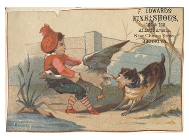 <em>"Tradecard. F. Edwards Fine Shoes. 166 & 168 Atlantic Ave. Brooklyn, NY. Recto."</em>. Printed material, 4 x 3 in (9.9 x 7.4 cm). Brooklyn Museum, CHART_2012. (HF5841_C59_v1_p08_tradecard01_recto.jpg