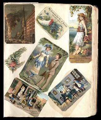 <em>"Full view of scrapbook page. Includes 1 tradecard for Brooklyn Business: Metropolitan Life Insurance."</em>. Printed material, 10 x 12.25 in (25.4 x 31.1 cm). Brooklyn Museum, CHART_2012. (HF5841_C59_v1_p21.jpg