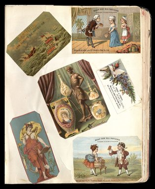 <em>"Full view of scrapbook page. Includes 1 tradecard from Brooklyn business: Fred J. Finch Fine Shoes."</em>. Printed material, 10 x 12.25 in (25.4 x 31.1 cm). Brooklyn Museum, CHART_2012. (HF5841_C59_v1_p41.jpg