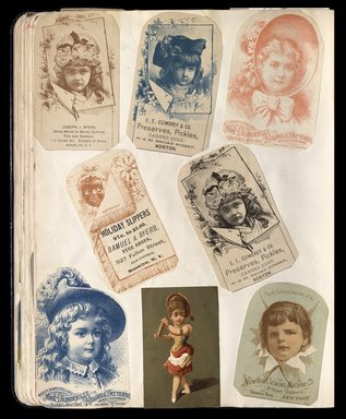 <em>"Full view of scrapbook page. Includes 2 tradecards from Brooklyn businesses: Joseph J. Byers, Samuel A. Byers."</em>. Printed material, 10 x 12.25 in (25.4 x 31.1 cm). Brooklyn Museum, CHART_2012. (HF5841_C59_v1_p44.jpg