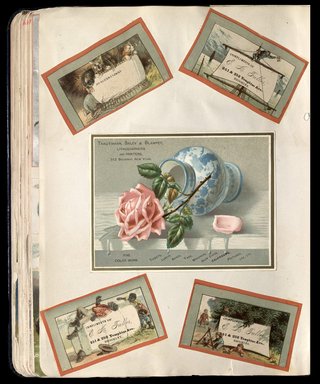 <em>"Full view of scrapbook page. Includes 4 tradecards of Brooklyn business: E. K. Fuller."</em>. Printed material, 10 x 12.25 in (25.4 x 31.1 cm). Brooklyn Museum, CHART_2012. (HF5841_C59_v1_p48.jpg