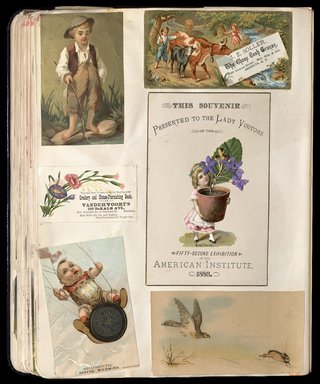 <em>"Full view of scrapbook page. Includes 2 tradecard of Brooklyn businesses: J. E. Soller, Vandervoorts."</em>. Printed material, 10 x 12.25 in (25.4 x 31.1 cm). Brooklyn Museum, CHART_2012. (HF5841_C59_v1_p53.jpg