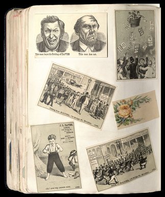 <em>"Full view of scrapbook page. Includes 4 tradecards of Brooklyn business J. L. Davies, Clothier."</em>. Printed material, 10 x 12.25 in (25.4 x 31.1 cm). Brooklyn Museum, CHART_2012. (HF5841_C59_v1_p67.jpg