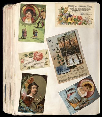 <em>"Full view of scrapbook page. Includes 1 tradecard of Brooklyn business Harters Upholstery."</em>. Printed material, 10 x 12.25 in (25.4 x 31.1 cm). Brooklyn Museum, CHART_2012. (HF5841_C59_v1_p69.jpg