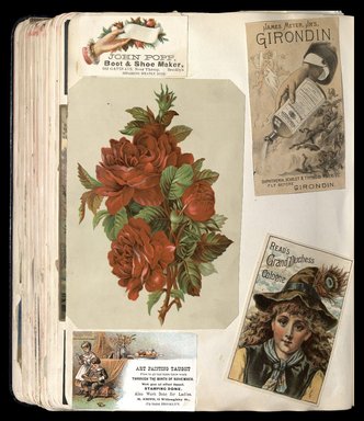 <em>"Full view of scrapbook page. Includes 2 tradecards of Brooklyn businesses: John Popp, M. Smith."</em>. Printed material, 10 x 12.25 in (25.4 x 31.1 cm). Brooklyn Museum, CHART_2012. (HF5841_C59_v1_p79.jpg