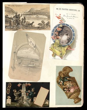 <em>"Full view of scrapbook page. Includes 1 tradecard of Brooklyn businesss WM G. Frazer."</em>. Printed material, 10 x 12.25 in (25.4 x 31.1 cm). Brooklyn Museum, CHART_2012. (HF5841_C59_v1_p80.jpg