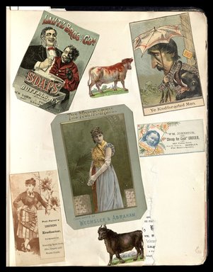 <em>"Full view of scrapbook page. Includes 1 tradecard of Brooklyn business: WM G. Frazer."</em>. Printed material, 10 x 12.25 in (25.4 x 31.1 cm). Brooklyn Museum, CHART_2012. (HF5841_C59_v1_p81.jpg