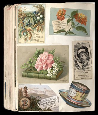 <em>"Full view of scrapbook page. Includes 3 tradecards of Brooklyn businesses: Samuel A. Byers, Frederick William Lade, A. Cohen."</em>. Printed material, 10 x 12.25 in (25.4 x 31.1 cm). Brooklyn Museum, CHART_2012. (HF5841_C59_v1_p82.jpg