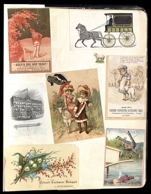 <em>"Full view of scrapbook page. Includes 1 tradecard of Brooklyn business: Weschler & Abraham."</em>. Printed material, 10 x 12.25 in (25.4 x 31.1 cm). Brooklyn Museum, CHART_2012. (HF5841_C59_v1_p89.jpg