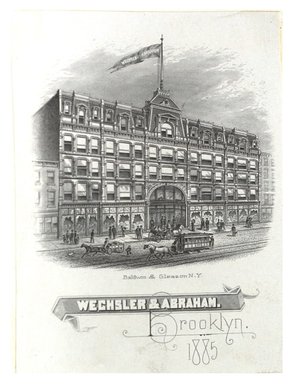 <em>"Tradecard. Weschler & Abraham. Brooklyn, NY. Recto."</em>. Printed material, 2.8 x 3.6 in (7.2 x 9.3 cm). Brooklyn Museum, CHART_2012. (HF5841_C59_v1_p89_tradecard01_recto.jpg