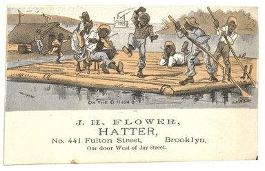 <em>"Tradecard. J. H. Flower, Hatter. 441 Fulton Street. Brooklyn, NY. Recto."</em>. Printed material, 4.4 x 2.6 in (11.2 x 6.6 cm). Brooklyn Museum, CHART_2012. (HF5841_C59_v1_p90_tradecard05_recto.jpg