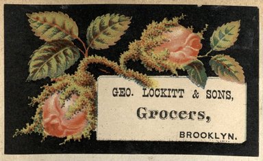 <em>"Tradecard. George Lockitt and Sons. Brooklyn."</em>. Printed material, 2 x 3in. (4.5 x 8cm). Brooklyn Museum, CHART_2012. (HF5841_C59_v2_p18a_tradecard_George_Lockitt_and_Sons.jpg