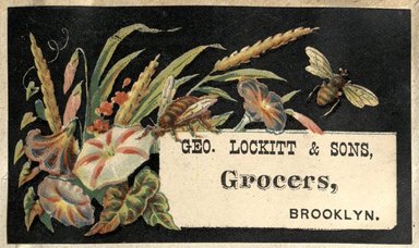 <em>"Tradecard. George Lockitt and Sons. Brooklyn."</em>. Printed material, 2 x 3in. (4.5 x 8cm). Brooklyn Museum, CHART_2012. (HF5841_C59_v2_p18b_tradecard_George_Lockitt_and_Sons.jpg
