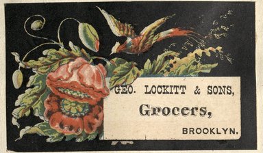 <em>"Tradecard. George Lockitt and Sons. Brooklyn."</em>. Printed material, 2 x 3in. (4.5 x 8cm). Brooklyn Museum, CHART_2012. (HF5841_C59_v2_p18e_tradecard_George_Lockitt_and_Sons.jpg