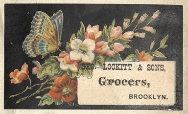 <em>"Tradecard. George Lockitt and Sons. Brooklyn."</em>. Printed material, 2 x 3in. (4.5 x 8cm). Brooklyn Museum, CHART_2012. (HF5841_C59_v2_p18f_tradecard_George_Lockitt_and_Sons.jpg