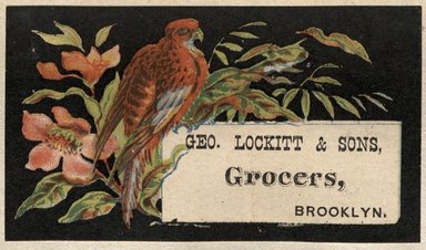 <em>"Tradecard. George Lockitt and Sons. Brooklyn."</em>. Printed material, 2 x 3in. (4.5 x 8cm). Brooklyn Museum, CHART_2012. (HF5841_C59_v2_p18g_tradecard_George_Lockitt_and_Sons.jpg