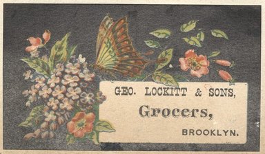 <em>"Tradecard. George Lockitt and Sons. Brooklyn."</em>. Printed material, 2 x 3in. (4.5 x 8cm). Brooklyn Museum, CHART_2012. (HF5841_C59_v2_p18i_tradecard_George_Lockitt_and_Sons.jpg