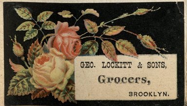 <em>"Tradecard. George Lockitt and Sons. Brooklyn."</em>. Printed material, 2 x 3in. (4.5 x 8cm). Brooklyn Museum, CHART_2012. (HF5841_C59_v2_p18m_tradecard_George_Lockitt_and_Sons.jpg