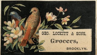 <em>"Tradecard. George Lockitt and Sons. Brooklyn."</em>. Printed material, 2 x 3in. (4.5 x 8cm). Brooklyn Museum, CHART_2012. (HF5841_C59_v2_p18n_tradecard_George_Lockitt_and_Sons.jpg
