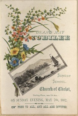 <em>"Tradecard. Church of Christ. Sterling Place, near Seventh Avenue. Brooklyn."</em>. Printed material, 5 3.25in (12.5 x 8.5cm). Brooklyn Museum, CHART_2012. (HF5841_C59_v2_p25j_tradecard_Church_of_Christ.jpg