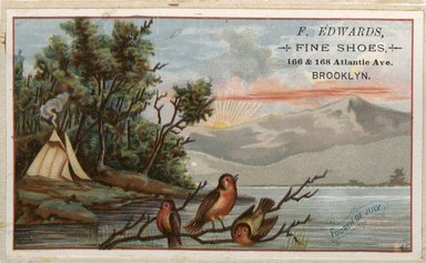 <em>"Tradecard. F. Edwards. 166 and 168 Atlantic Avenue. Brooklyn."</em>. Printed material, 3 x 4in. (7 x 11.75cm). Brooklyn Museum, CHART_2012. (HF5841_C59_v2_p27f_tradecrad_Edwards.jpg