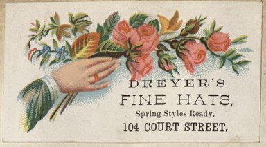 <em>"Tradecard. Dreyers. 104 Court Street. Brooklyn."</em>. Printed material, 2 x 3in. (4.5 x 8cm). Brooklyn Museum, CHART_2012. (HF5841_C59_v2_p47b_tradecard_Dreyers.jpg