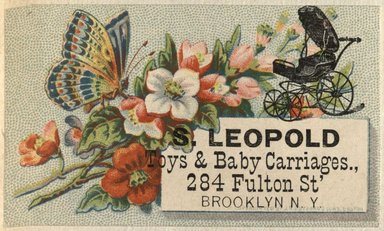 <em>"Tradecard. S. Leopold. 284 Fulton Street. Brooklyn."</em>. Printed material, 2 x 3in. (4.5 x 8cm). Brooklyn Museum, CHART_2012. (HF5841_C59_v2_p48d_tradecard_Leopold.jpg