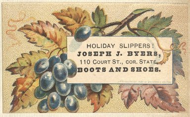 <em>"Tradecard. Joseph J. Byers. 110 Court Street. Brooklyn."</em>. Printed material, 2 x 3in. (4.5 x 8cm). Brooklyn Museum, CHART_2012. (HF5841_C59_v2_p48f_tradecard_Byers.jpg