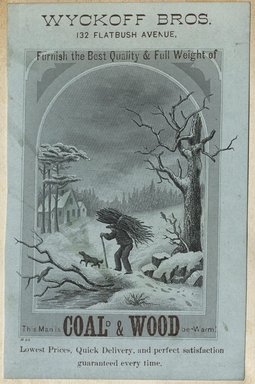 <em>"tradecard. Wyckoff Brothers. 132 Flatbush Avenue. Brooklyn."</em>. Printed material, 5 x 3.5in (12.75 x 8.5cm). Brooklyn Museum, CHART_2012. (HF5841_C59_v2_p59b_tradecard_Wyckoff_Brothers.jpg