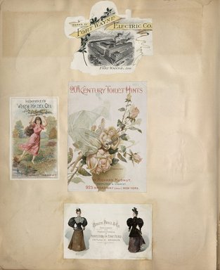 <em>"Scrapbook page."</em>. Printed material, 16.15 x 13in (41 x 33cm). Brooklyn Museum, CHART_2012. (HF5841_C59_v3_p27_overall.jpg