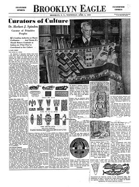<em>"Curators of Culture: Herbert Spinden. Brooklyn Daily Eagle, April 5, 1939."</em>, 1939. Printed material. Brooklyn Museum. (Photo: Brooklyn Museum, IF_BMA_B_Staff_clippings_Spinden_Herbert_J_Brooklyn_Daily_Eagle_04051939.jpg