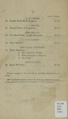 <em>"Checklist."</em>, 1874. Printed material. Brooklyn Museum, NYARC Documenting the Gilded Age phase 2. (Photo: New York Art Resources Consortium, N1206_Un3_R93_1874_0012.jpg