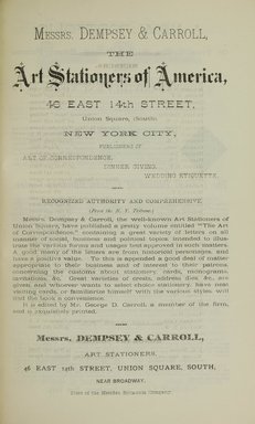 <em>"Advertisement."</em>, 1880. Printed material. Brooklyn Museum, NYARC Documenting the Gilded Age phase 1. (Photo: New York Art Resources Consortium, N1206_Un3_Sa4_0043.jpg