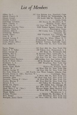 <em>"Member list."</em>, 1919. Printed material. Brooklyn Museum, NYARC Documenting the Gilded Age phase 2. (Photo: New York Art Resources Consortium, N1236_Un3_So2_1919_0103.jpg