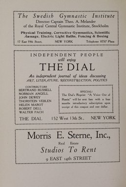 <em>"Advertisement."</em>, 1919. Printed material. Brooklyn Museum, NYARC Documenting the Gilded Age phase 2. (Photo: New York Art Resources Consortium, N1236_Un3_So2_1919_0124.jpg