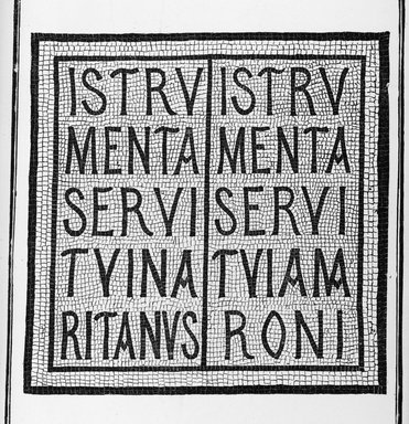 <em>"La Mosaïque de Hammam-Lif. Inscription de la salle ou était déposés les livres saints."</em>, 1884. Printed illustration. Brooklyn Museum. (N1_RA_1884_mosaics_002_ser3_v3_plXI.jpg