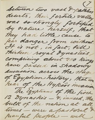 <em>"Original manuscript of a lecture given by Amelia Edwards at the Brooklyn Academy of Music on March 10, 1890."</em>. Manuscript. Brooklyn Museum. (Photo: Brooklyn Museum, N362.1_E9_Edwards_p007_PS4.jpg