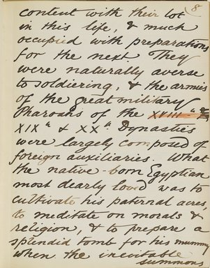 <em>"Original manuscript of a lecture given by Amelia Edwards at the Brooklyn Academy of Music on March 10, 1890."</em>. Manuscript. Brooklyn Museum. (Photo: Brooklyn Museum, N362.1_E9_Edwards_p008_PS4.jpg