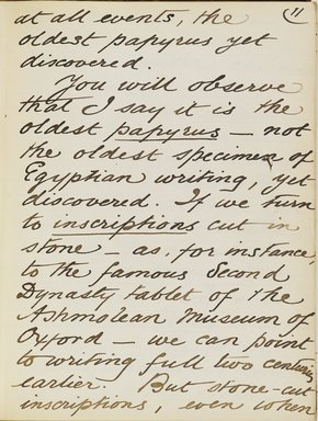 <em>"Original manuscript of a lecture given by Amelia Edwards at the Brooklyn Academy of Music on March 10, 1890."</em>. Manuscript. Brooklyn Museum. (Photo: Brooklyn Museum, N362.1_E9_Edwards_p011_PS4.jpg