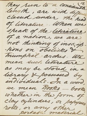 <em>"Original manuscript of a lecture given by Amelia Edwards at the Brooklyn Academy of Music on March 10, 1890."</em>. Manuscript. Brooklyn Museum. (Photo: Brooklyn Museum, N362.1_E9_Edwards_p012_PS4.jpg