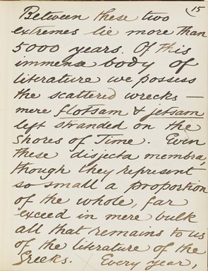 <em>"Original manuscript of a lecture given by Amelia Edwards at the Brooklyn Academy of Music on March 10, 1890."</em>. Manuscript. Brooklyn Museum. (Photo: Brooklyn Museum, N362.1_E9_Edwards_p015_PS4.jpg