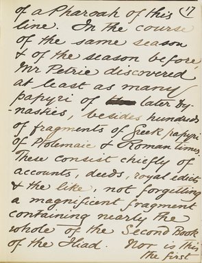 <em>"Original manuscript of a lecture given by Amelia Edwards at the Brooklyn Academy of Music on March 10, 1890."</em>. Manuscript. Brooklyn Museum. (Photo: Brooklyn Museum, N362.1_E9_Edwards_p017_PS4.jpg