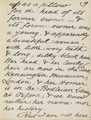 <em>"Original manuscript of a lecture given by Amelia Edwards at the Brooklyn Academy of Music on March 10, 1890."</em>. Manuscript. Brooklyn Museum. (Photo: Brooklyn Museum, N362.1_E9_Edwards_p019_PS4.jpg