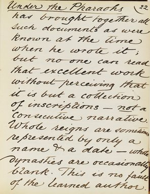 <em>"Original manuscript of a lecture given by Amelia Edwards at the Brooklyn Academy of Music on March 10, 1890."</em>. Manuscript. Brooklyn Museum. (Photo: Brooklyn Museum, N362.1_E9_Edwards_p022_PS4.jpg