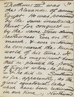 <em>"Original manuscript of a lecture given by Amelia Edwards at the Brooklyn Academy of Music on March 10, 1890."</em>. Manuscript. Brooklyn Museum. (Photo: Brooklyn Museum, N362.1_E9_Edwards_p028_PS4.jpg