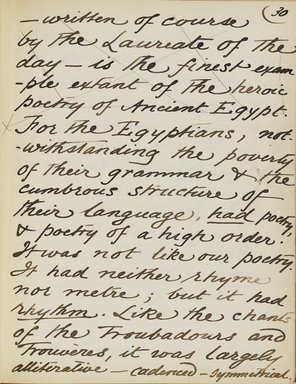 <em>"Original manuscript of a lecture given by Amelia Edwards at the Brooklyn Academy of Music on March 10, 1890."</em>. Manuscript. Brooklyn Museum. (Photo: Brooklyn Museum, N362.1_E9_Edwards_p030_PS4.jpg