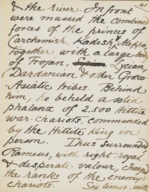 <em>"Original manuscript of a lecture given by Amelia Edwards at the Brooklyn Academy of Music on March 10, 1890."</em>. Manuscript. Brooklyn Museum. (Photo: Brooklyn Museum, N362.1_E9_Edwards_p041_PS4.jpg