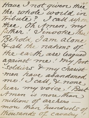 <em>"Original manuscript of a lecture given by Amelia Edwards at the Brooklyn Academy of Music on March 10, 1890."</em>. Manuscript. Brooklyn Museum. (Photo: Brooklyn Museum, N362.1_E9_Edwards_p048_PS4.jpg